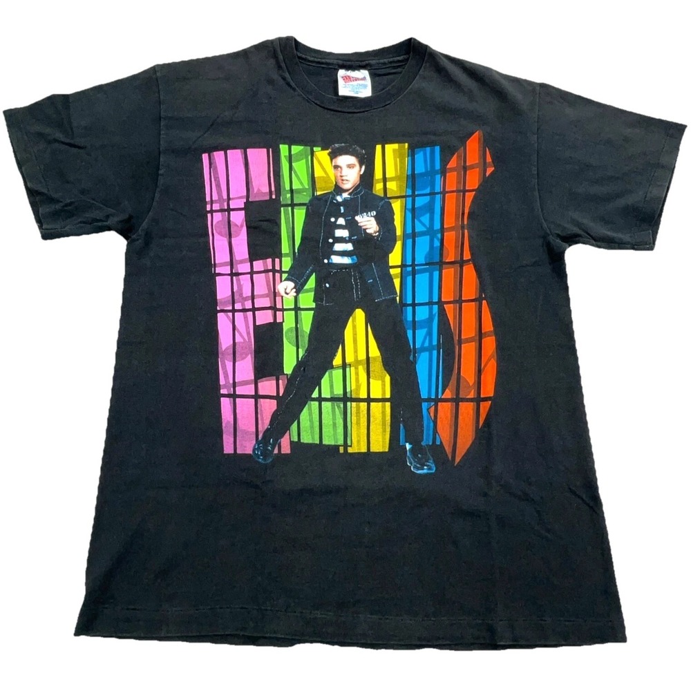 Vintage Elvis Presley Shirt Men Large Black Tee Single Stitch Band USA 90s Faded